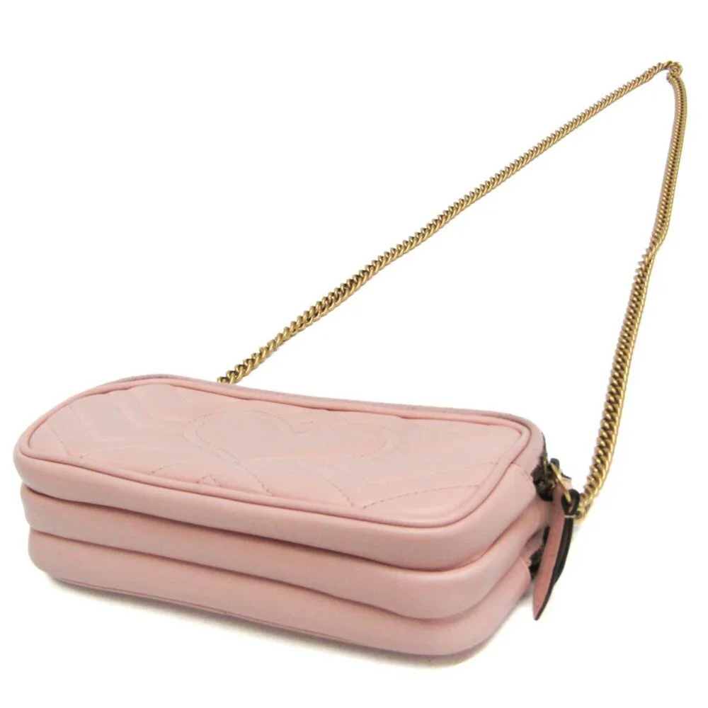 GUCCI Authentic Pink Leather GG Marmont Shoulder Bag - Picture 2 of 13